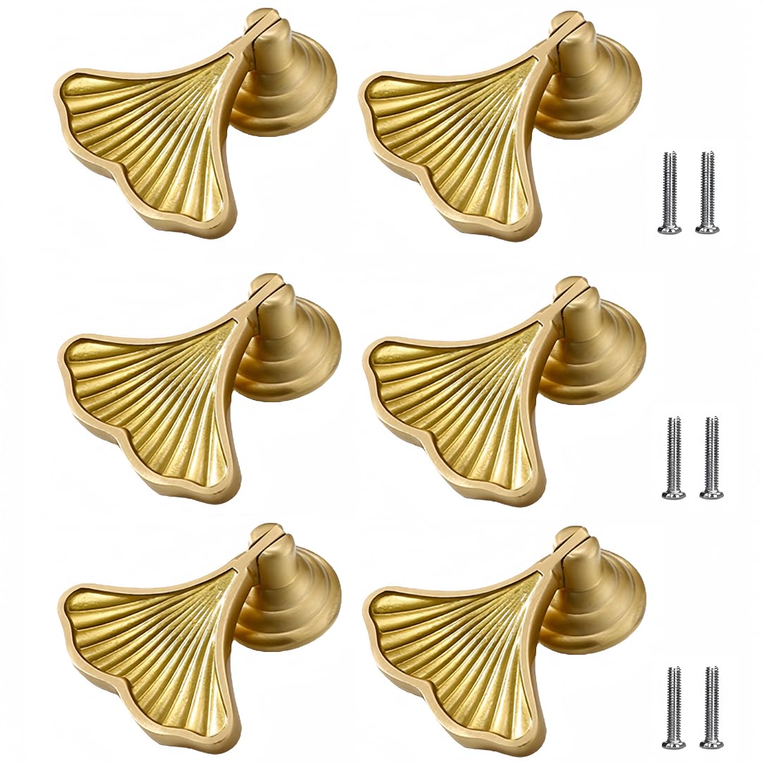 Pomelli Ottone 6 Pezzi Maniglia Per Porta Armadio Cassetto In Ottone Maniglia Foglia Di Ginkgo Dorata Foglia Di Ginkgo