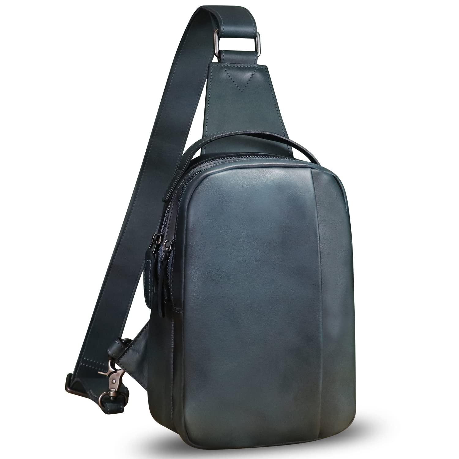  Genuine Leather Retro Handmade Hiking Daypack for Adventure Enthusiasts (Navy Blue)
| Genuine Leather Sling Bag Crossbo