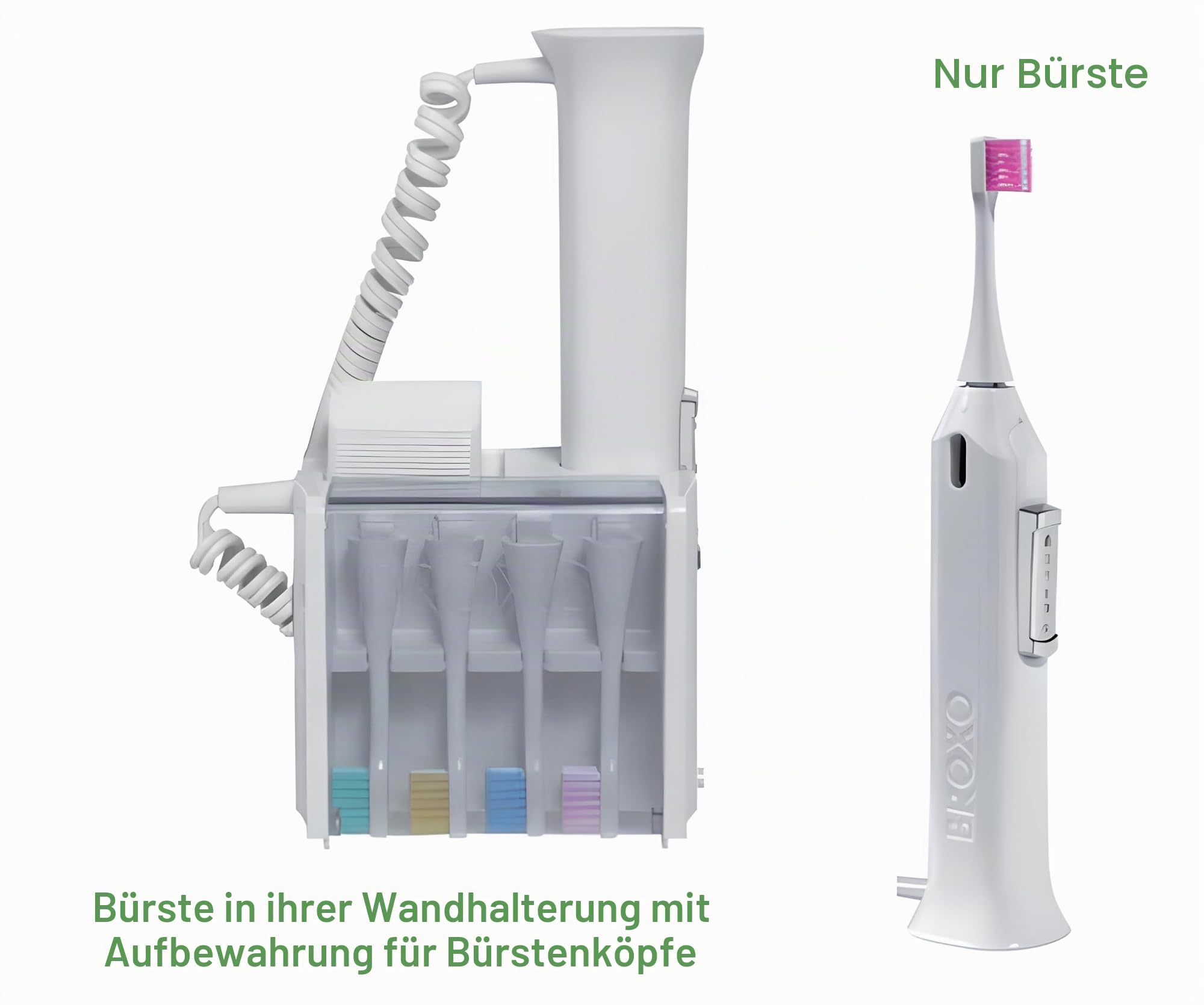 Broxo Orabrush Mechanische (vertikale Oszillation) und sonische (mit hydrodynamischer Kavitation) Zahnfleischbürste + 4 Ersatzbürsten + Arkebion® RFID-Kartenschutz