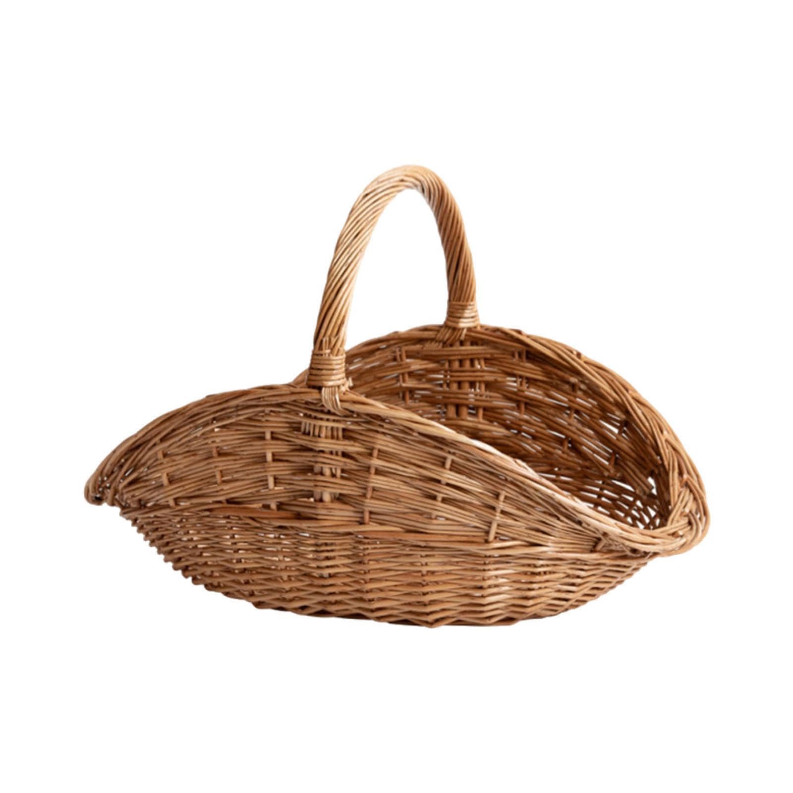Natural Wicker Picnic Basket with Single Handle, Handwoven Willow Storage Hamper, Decorative for Picnics, Market Shopping, Harvesting Vegetables & Flower Arrangements, Home Decor