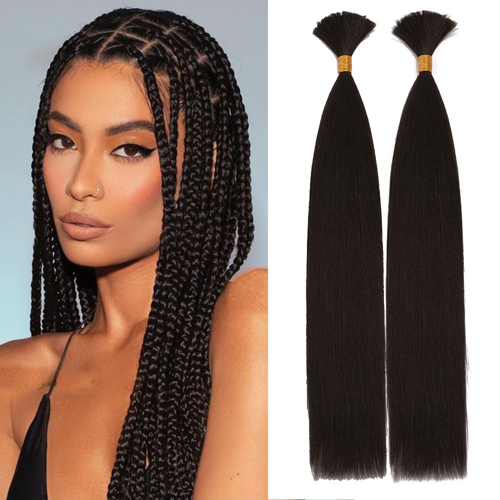 Kinky Straight Bulk Hair for Braiding No Weft 2 Bundles 160g Quality Faux Braiding Hair Extensions for Boho Braids Wet and Wavy Kinky Straight Bulk Hair for Micro braiding (18 Inch, Natural Black)