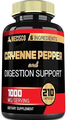 Cápsulas de extracto de pimienta de cayena 6 en 1 con raíz de curcumina de cúrcuma orgánica, pimienta negra y más, apoya el sistema de digestión, la