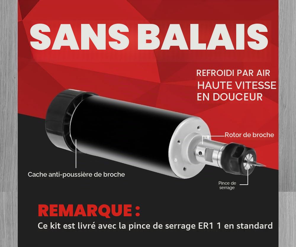 Kit de moteur de broche CNC, 500 W, 11000 tr/min, moteur Bldc refroidi par air avec boîtier de commande intégré, bouton de réglage de la vitesse, pour gravure DIY, gravure CNC, perçage CNC, TTC 450