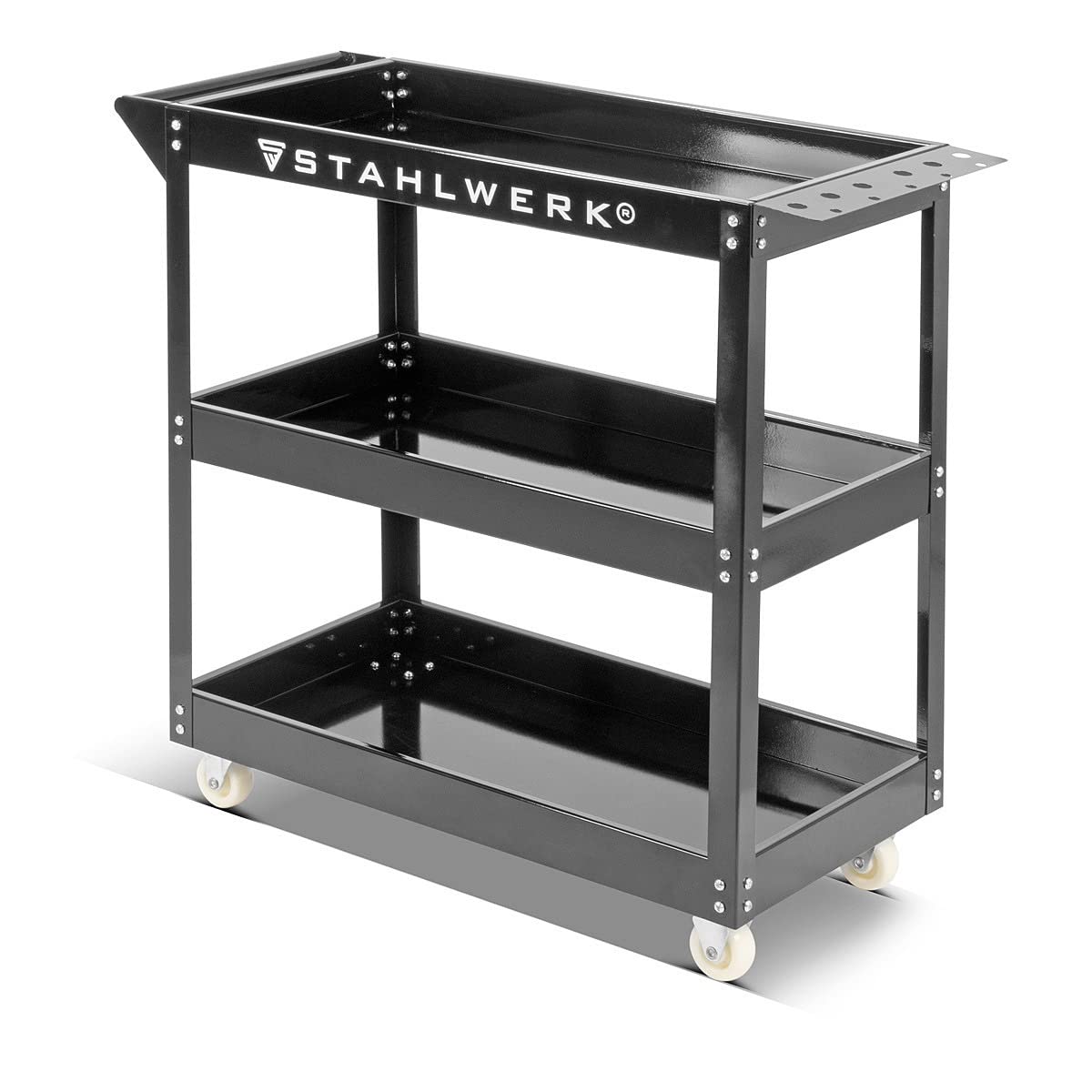 STAHLWERK Chariot à Outils Robuste - 3 Plateaux et Barre perforée, Capacité de Charge 200 kg, Idéal pour Atelier, Montage et Transport