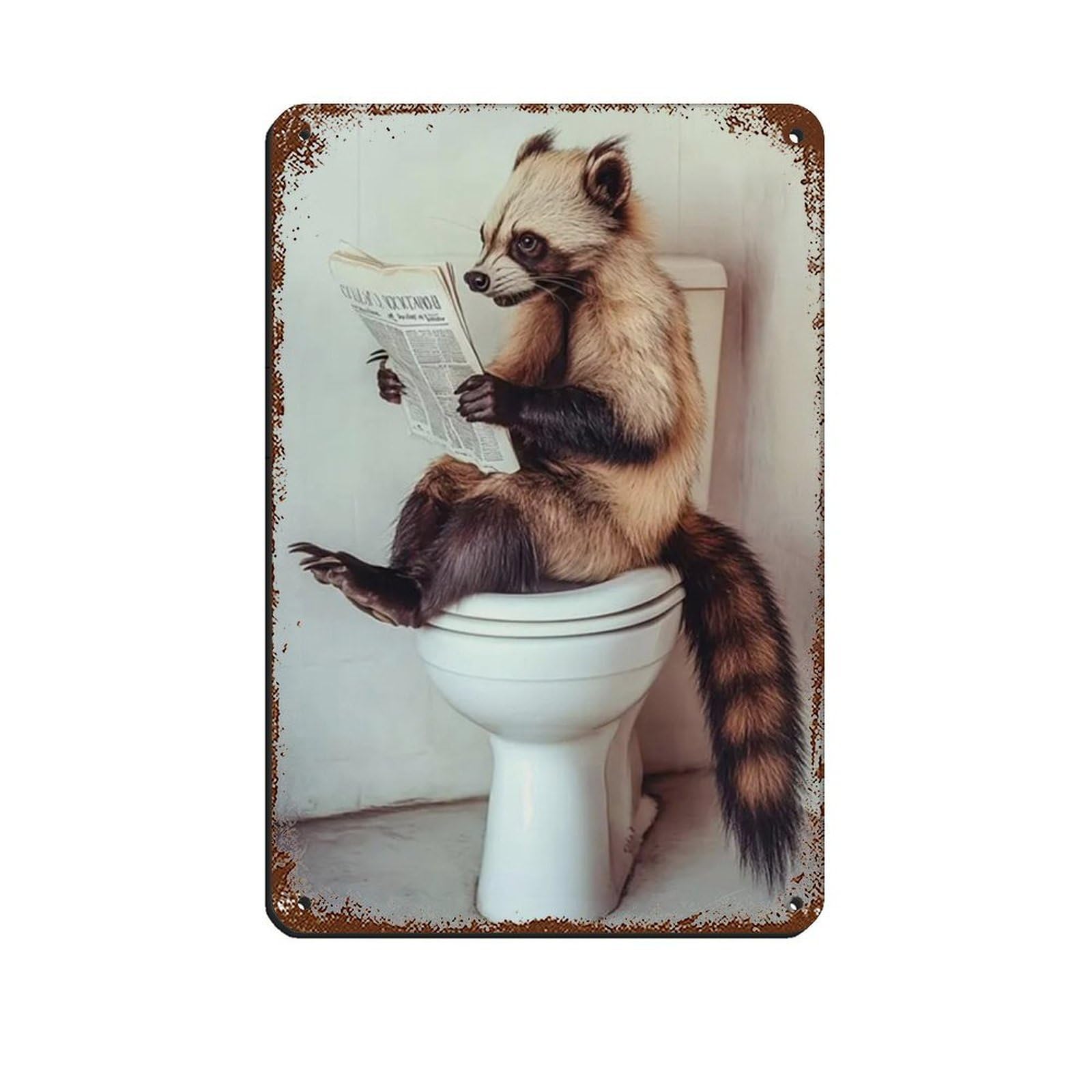 Wolverine Sitting on Toilet Reading Newspaper Tin Sign Vintage Metal Pub Club Cafe Bar Home Wall Art Decoration Poster Retro 8x12inch(20x30cm)