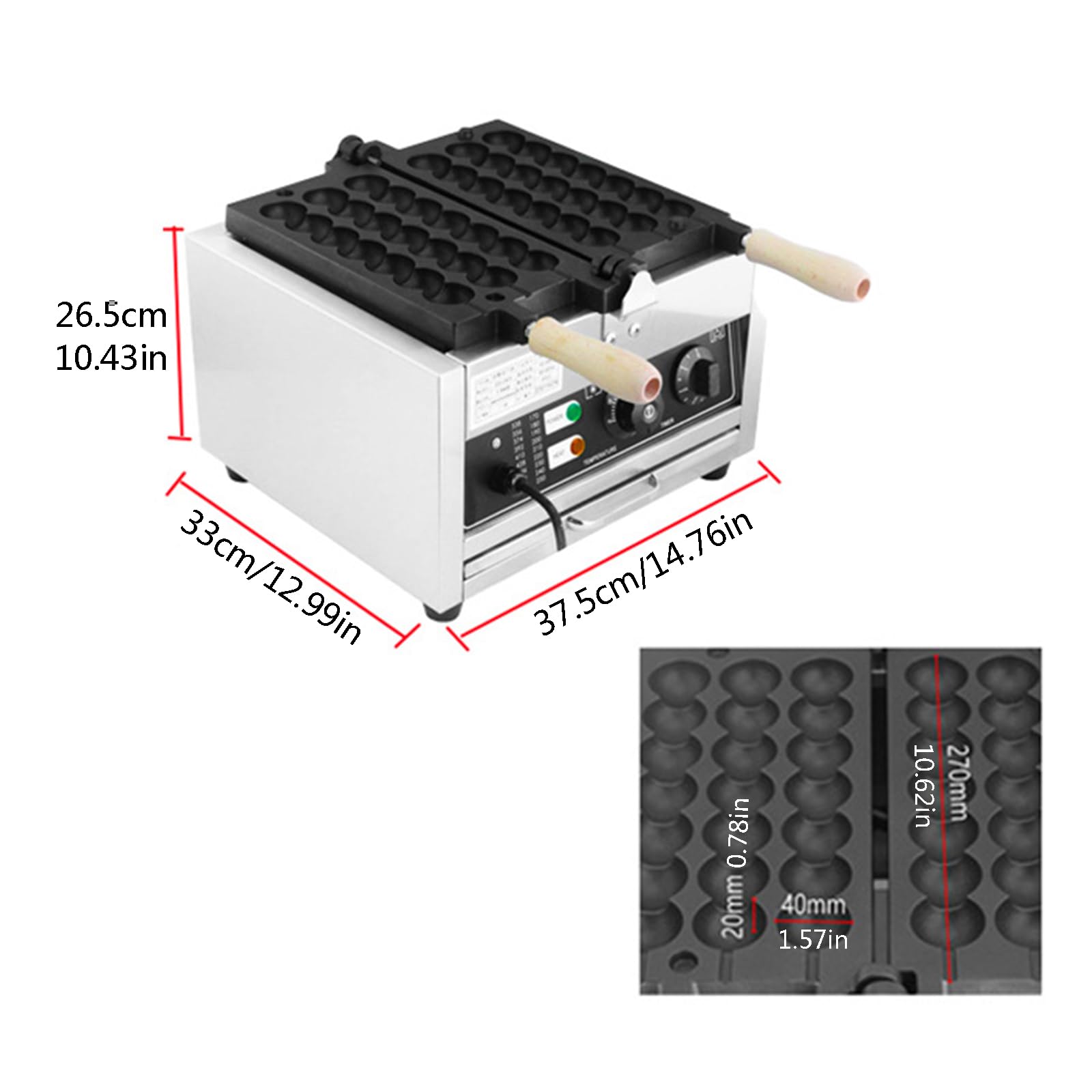 Gofrera De Bolas Comerciales, Máquina para Hacer Gofres De Brocheta De Burbujas Antiadherente 1400W, Plancha De Gofres para Panaderías,Restaurantes,Quioscos, Control De Tiempo Y Temperatura