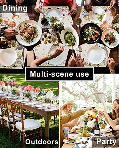 Wedge Shaped Placemats Round Table Mat Sets Of 4,Spring Tulip Flower With Gnome Fan Shape Heat Proof Placemat For Indoor Outdoor Kitchen Dinner Party Decor Blossoming Floral On Linen Flax #TOP6