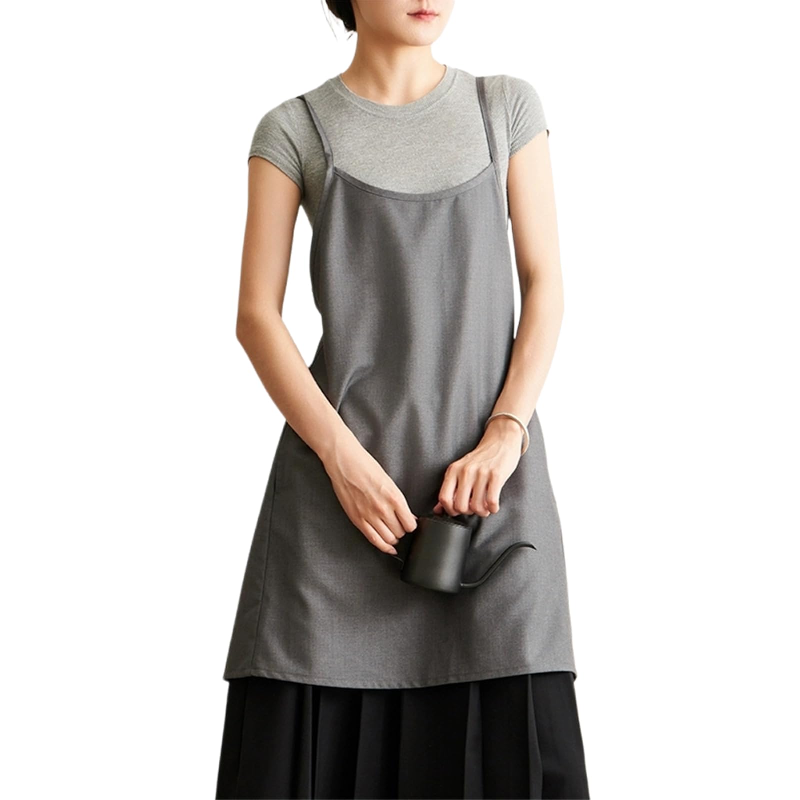 Delantal Mujer con 2 Bolsillos, Delantal De Cocina Mujer para Barbacoa Cocinar Hornear Jardinería RestauranteGrey,One Size