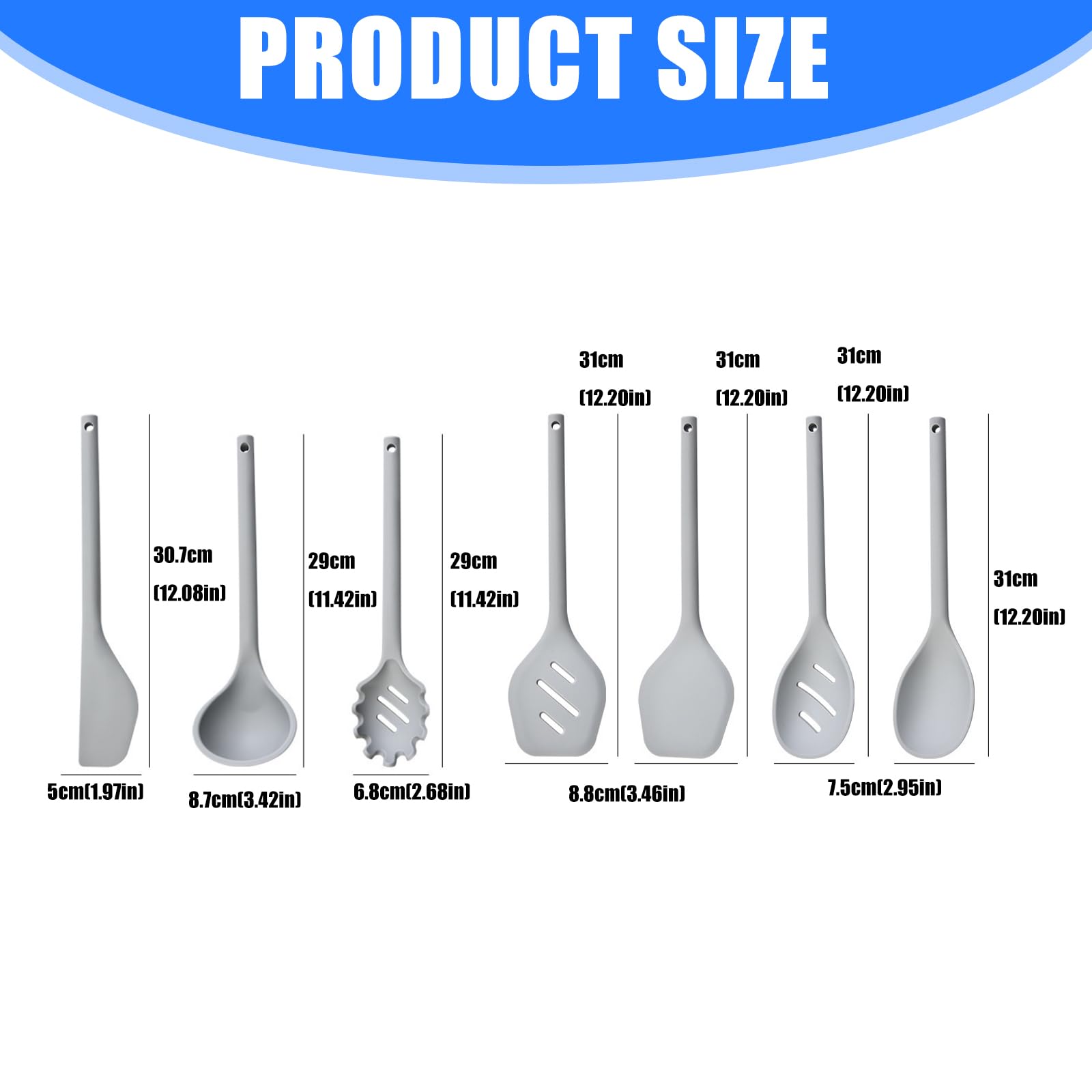 Lot de 7 spatules en silicone avec ustensiles de cuisine ergonomiques résistants à la chaleur de qualité alimentaire, faciles à nettoyer, ensemble d'outils de cuisine en élastomère