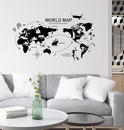 Rawpockets World Trip Map Self Adhesive Wall Sticker