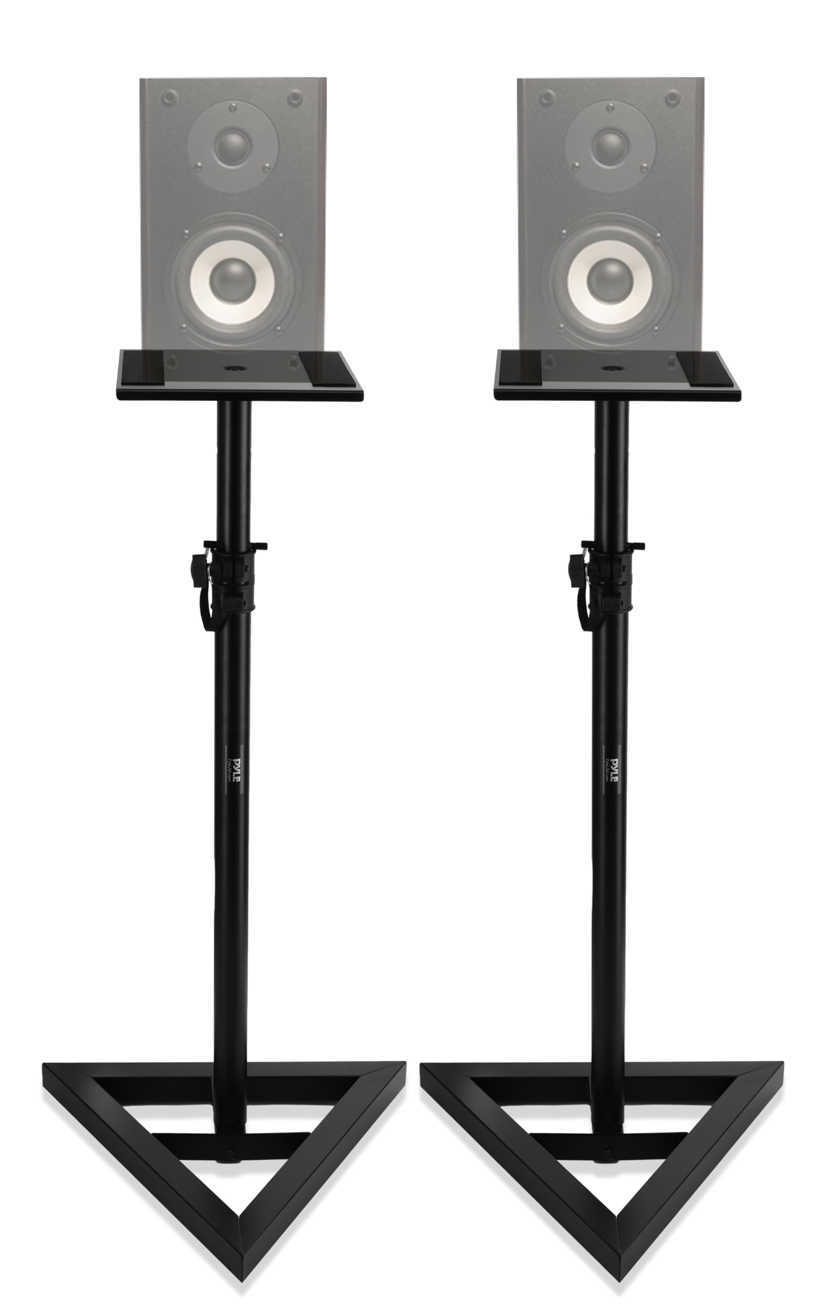 Pyle, Stojak głośnikowy, para stojaków głośnikowych, para uchwytów Sound Play 1 i 3, teleskopowa regulacja wysokości w zakresie 66-132 cm, wytrzymała trójpunktowa podstawa trójkątna z kolcami