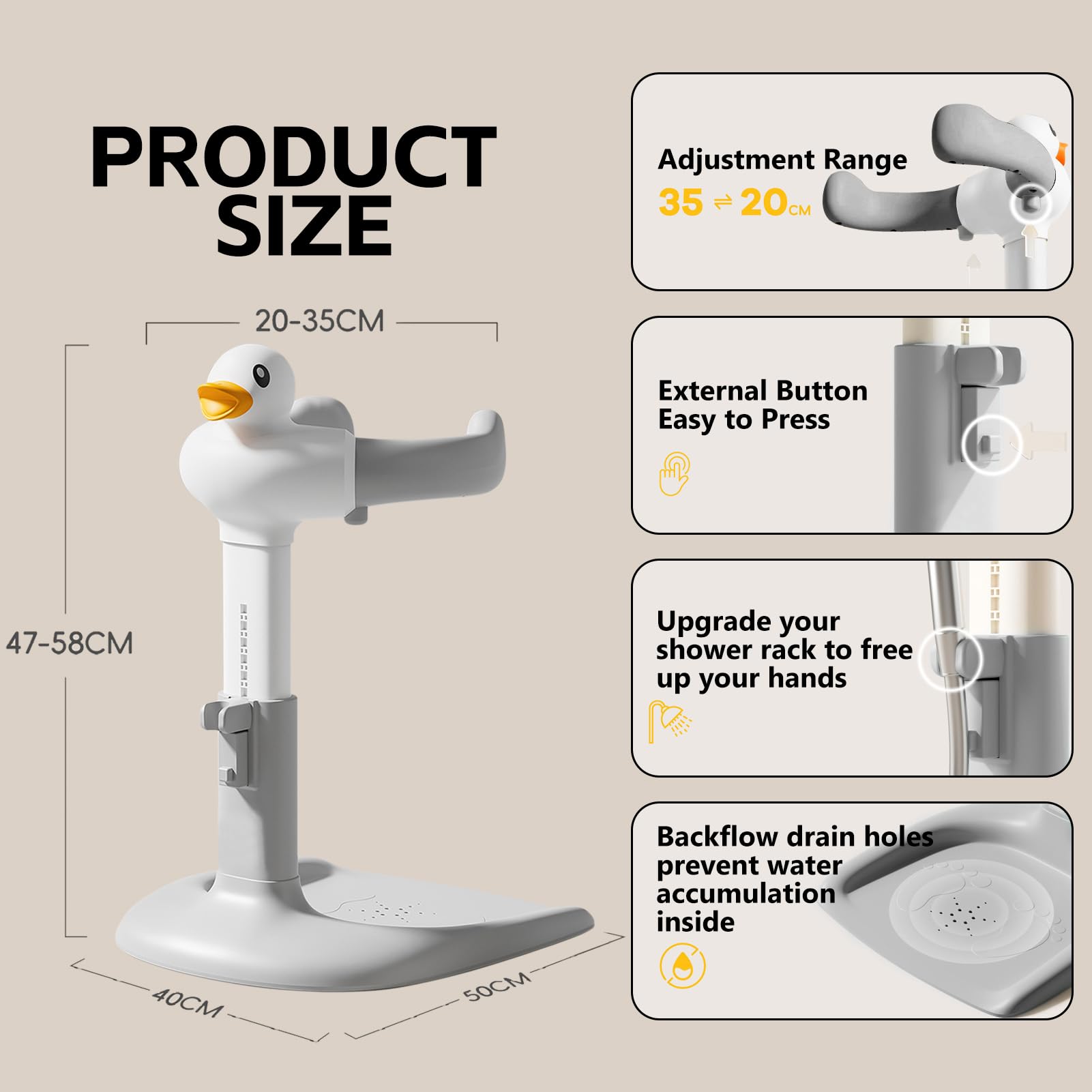 Soporte de Bañera para Bebé, Ducha para Niños de Pie, Soporte Ducha con Base Antideslizante y Asa de Seguridad para Niños de 8 a 36 Meses, Ideal para Duchas de Bebé y Viajes (amarillo)