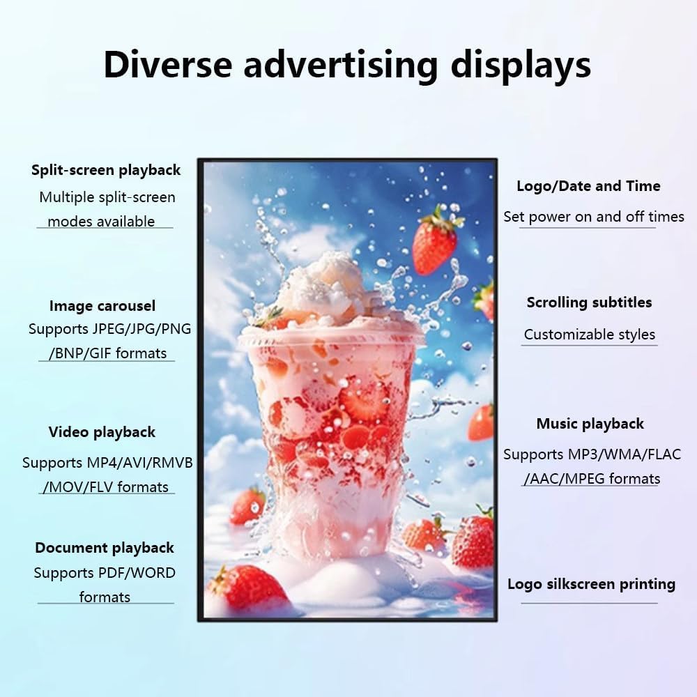 Display interattivo per segnaletica digitale, schermo pubblicitario da parete 1920x1080p, Wi-Fi Smart Split, ultrasottile per centri commerciali, opzioni da 21,5 a 43 pollici