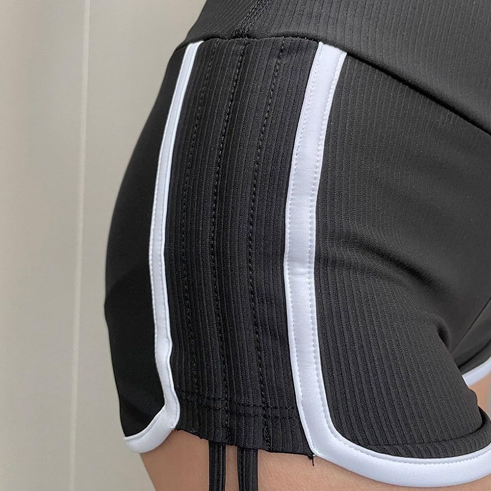 Shorts Sportivi Donna Estivi con per lacci Laterali Shorts Sportivi(Black M)