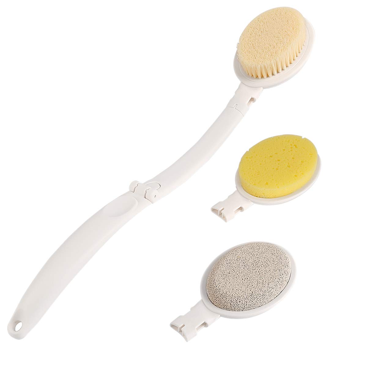 Cepillo de Baño, 3 en 1 Depurador de Cuerpo Plegable Cepillo de Cuerpo de Mango Largo con Cerdas Ultra Suaves Esponja Cabeza de Piedra Pómez