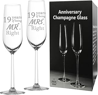 19 Year Anniversary Champagne Flutes Set of 2, 19th Anniversary Wedding Gift for Couple,