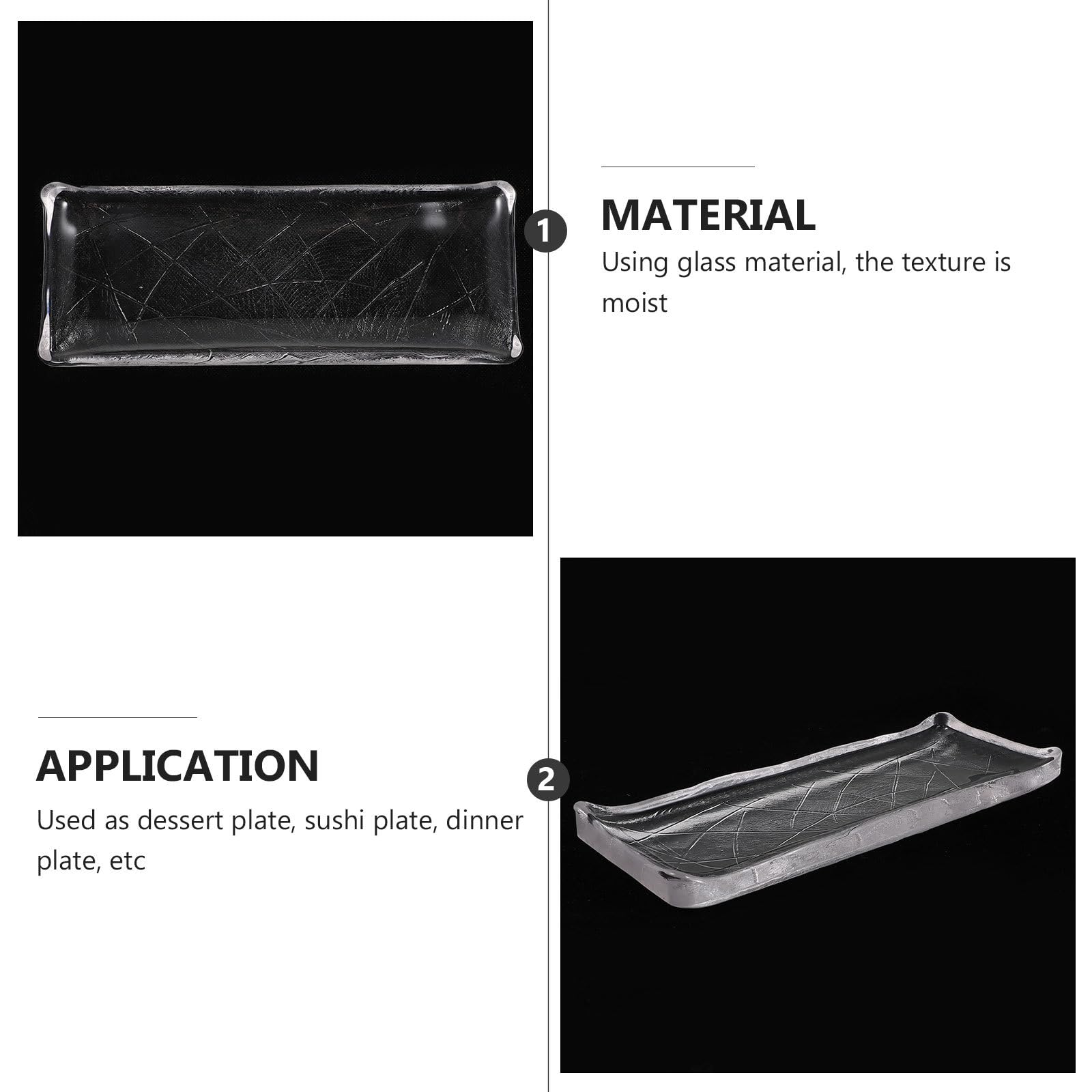 Alipis Plateau de Service à Sushis en Verre Transparent, Grosse Assiette Rectangulaire Japonaise, Antidérapante, Vaisselle pour Restaurant Cuisine, Assiette à Collations Élégante, 1
