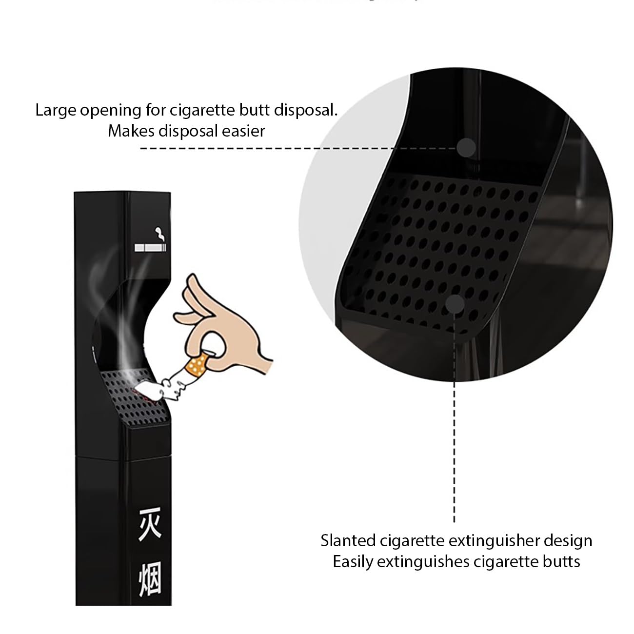 Posacenere da Esterno A Colonna,Posacenere verticale in acciaio inox,Base ispessita, staccabile, facile da pulire,per patio, cortile, esterno, interno.(Black)