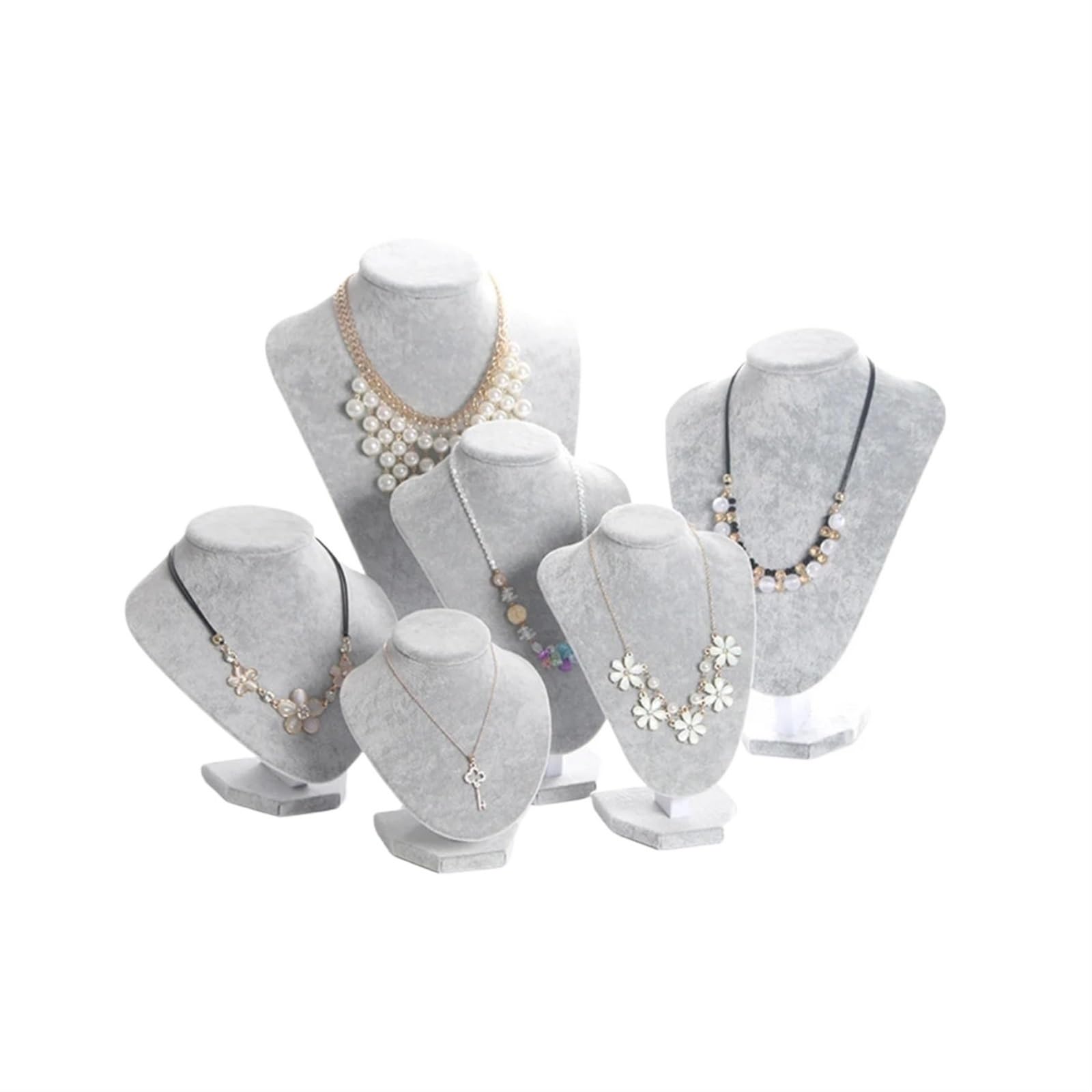 Busto expositor para collares, Busto de maniquí joyería terciopelo gris (6 unidades, varios tamaños)(H25cm)