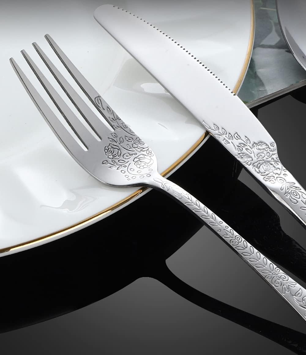 Silverware Set 60 Piece Durable Stainless Steel Flatware Cutlery Sets for 12 Delicate Knives Forks and Spoons Set Home Kitchen Christmas Restaurant Tableware Utensils Mirror Polished
