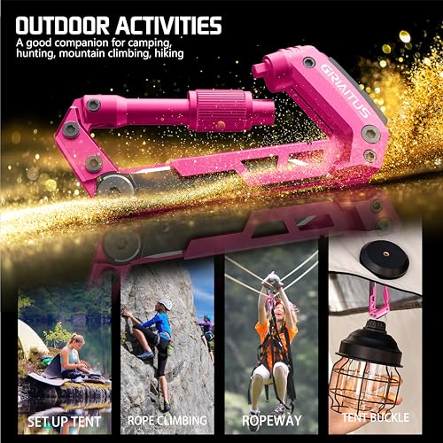 Image of Multitool Carabiner with Pocket Knives, EDC Carabiners, Folding Serrated Knife, Can Bottle Opener, Rope Cutter, Screwdriver, Keychain Knife for Camping Hiking, Gifts for Women /Men (Pink)