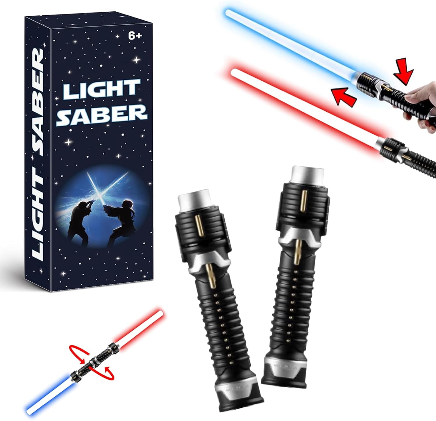 Retractable Light Sabers for Kids - Light Up Saber Mini Lightsaber Sword Toys for Boys Girls Party Supplies Christmas Birthday Gifts Toy (2 Pcs)