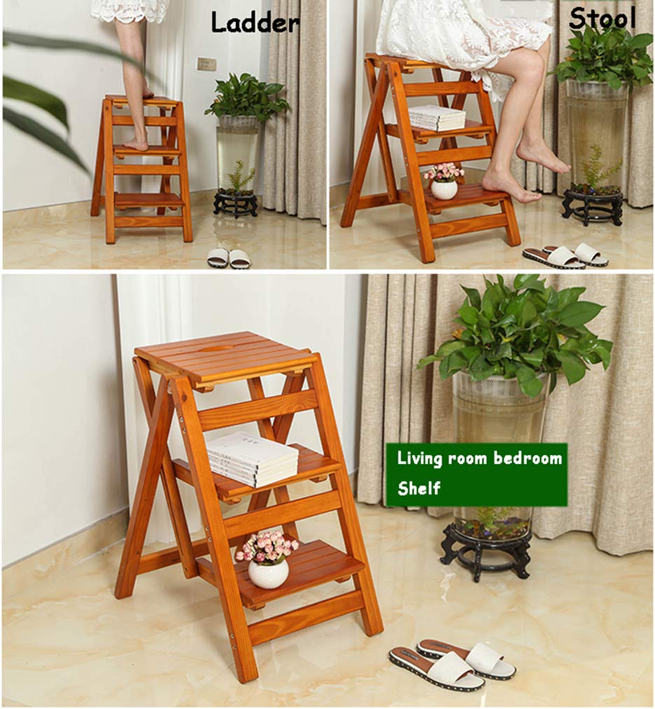 Sgabello Scala GOPLUS Pieghevole - 3 Gradini In Legno, Portata 150 Kg | Multiuso Per Casa - Foto 5