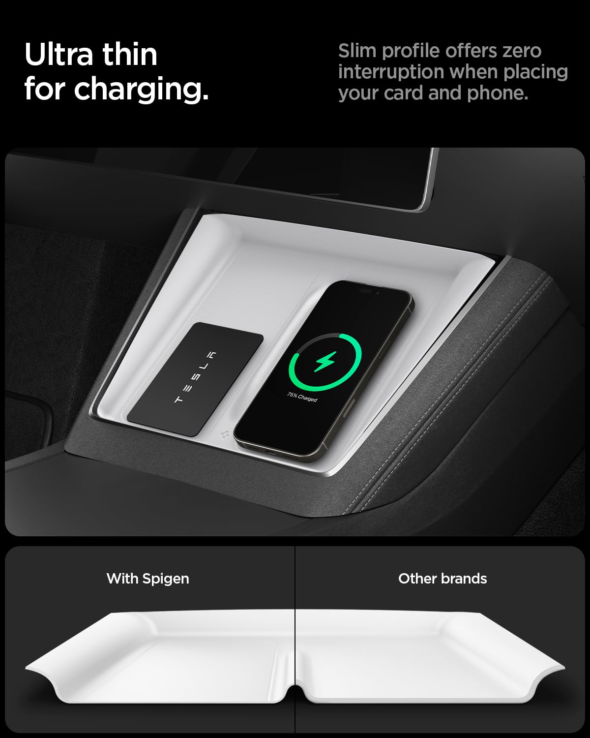 Spigen Ultra-Thin Wireless Charging Pad [Unobstructed Charging] Protective Silicone Mat Cover Accessories for 2025-2026 Tesla Model Y Juniper Premium/Performance - White
