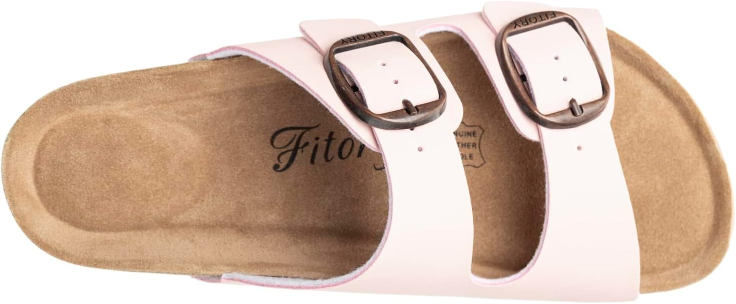 FITORY Womens Flat Sandals with Cork Footbed, Open Toe Slides Adjustable Slip On Slippers for Summer Size 6-11 - Image 4