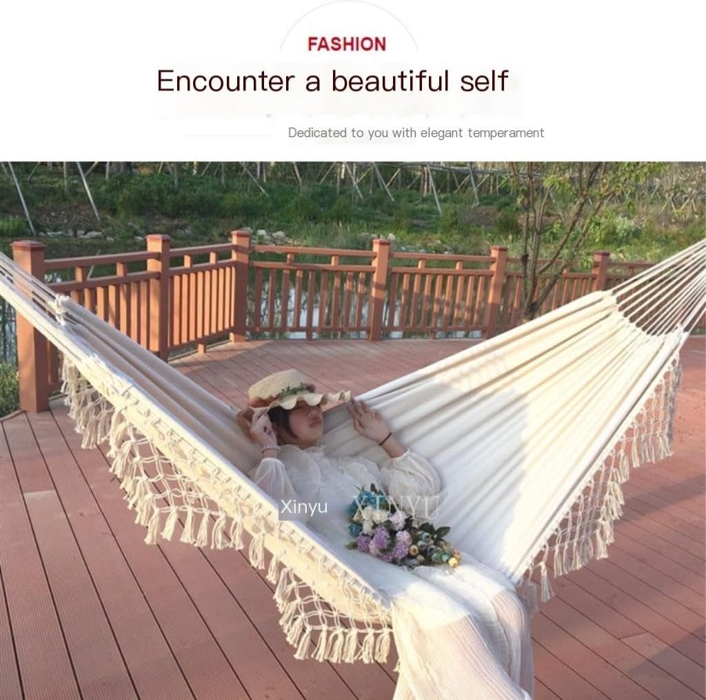 Hammock Double Double Enlarged Canvas Swing Indoor and Outdoor Camping Hanging Chair Photography Retro Tassel Hammock Hammock Outdoor(Black)