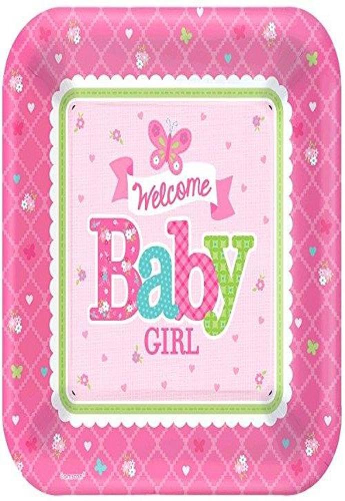 Amscan 591458 26 cm Bienvenue bébé Fille carré Papier Assiettes