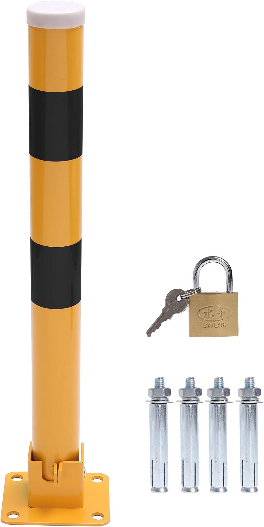 TOPWAY Car Parking Space Lock Bollard, High Visibility Yellow and Red Lockable Fold Down Car Parking Barrier, Private Car Park Driveway Guard Saver Blocker, 60cm Height, Budget Range