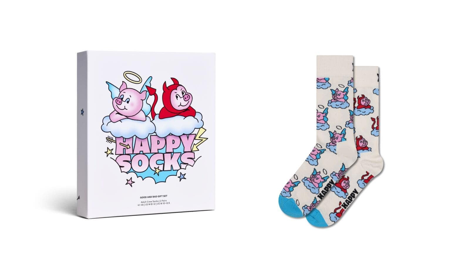 Happy Socks White 2-Pack Good Pig Bad Pig Socks Gift Box, - Eur 41-46
