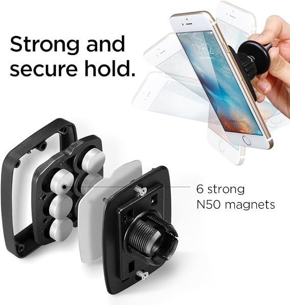 Spigen H12 Manyetik Araç içi Havalandırma Telefon Tutucu + 2 Adet Plaka Tüm Telefonlara Uyumlu Black - 000CD20115