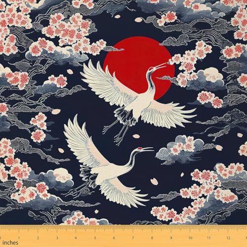 Loussiesd Kinder Japanischer Crane Stoff Meterware 276x150cm Crane und Sakura Kirschblüte Patchwork Stoffe für Stühle Traditionelle Kunst Wasserdichter Outdoor Polsterstoff Loussiesd Kinder Japanischer Crane Stoff Meterware 276x150cm Crane und Sakura Kirschblüte Patchwork Stoffe für Stühle Traditionelle Kunst Wasserdichter Outdoor Polsterstoff