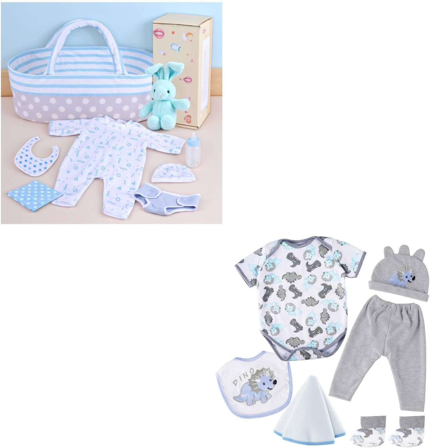 BABESIDE 8 Pcs Reborn Baby Doll Accessories with Bassinet for 17-22 Inch Baby Dolls and Doll Clothes