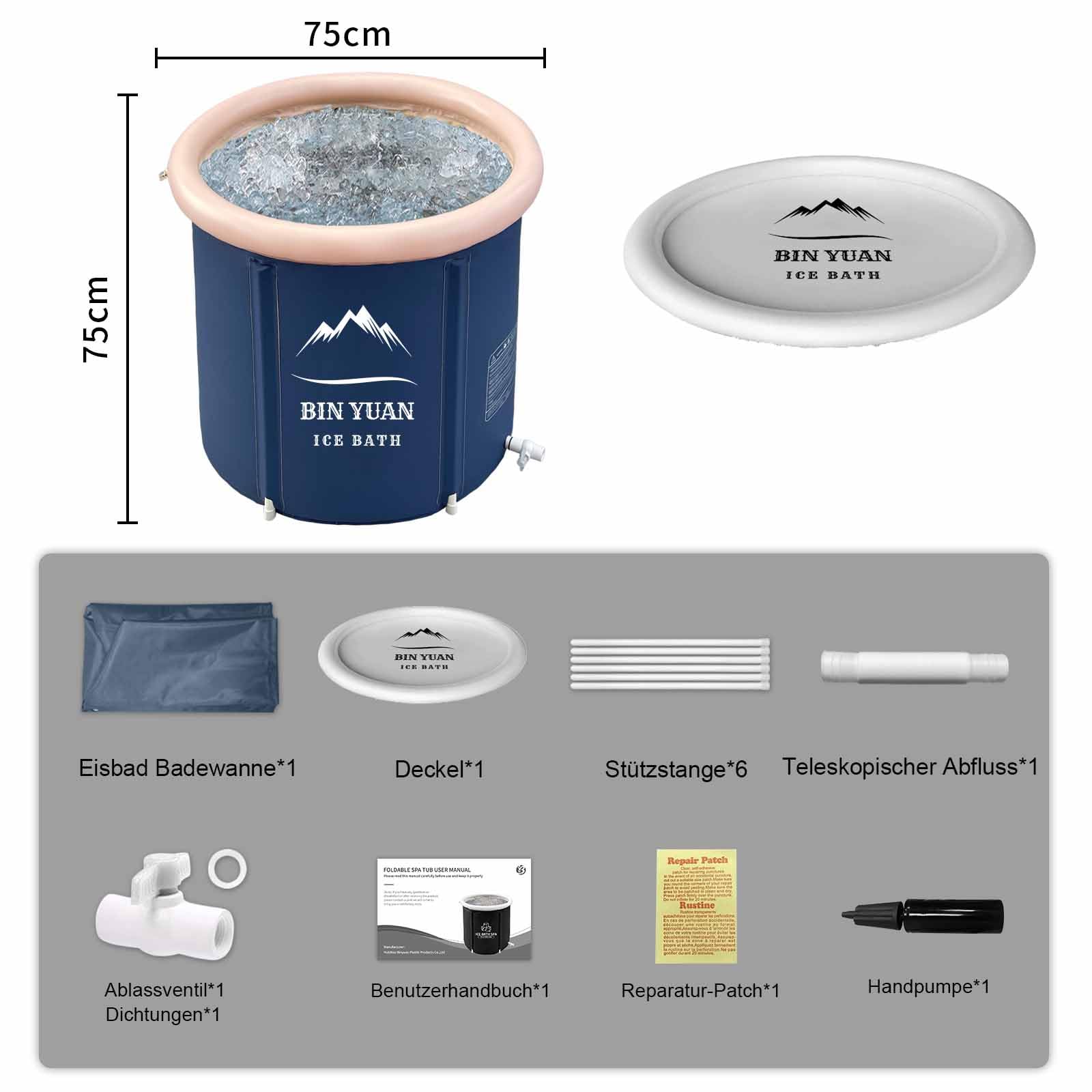 Vasca Da Bagno Pieghevole Gonfiabile Per Adulti Portatile Vasca Da Bagno Autoportante Per Adulti Soaking Spa Bagno Caldo Da Appoggiare Nella Doccia (Blu-Φ75x75cm)
