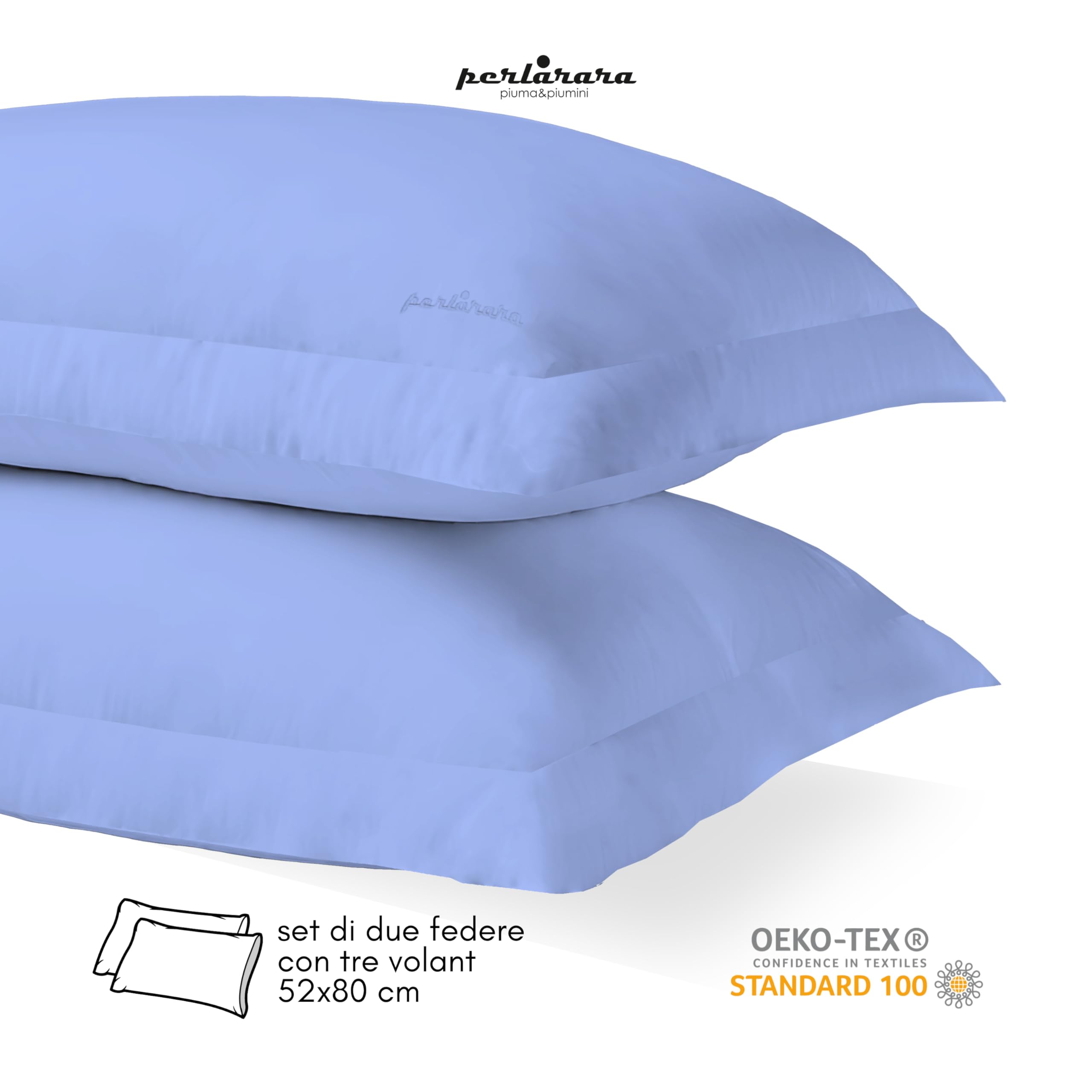 PERLARARA Copripiumino Matrimoniale in Cotone Percalle, Parure Copripiumino Sacco Con 2 Federe, Copripiumone Tinta Unita Azzurro anche Letto 2 Piazze Maxi
