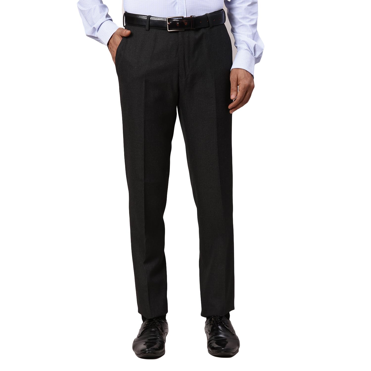park avenue Men's Slim Fit Formal Trousers, Poly Viscose Structure Pattern, Flat Front, Executive City Casuals | Dark Grey-picture-26