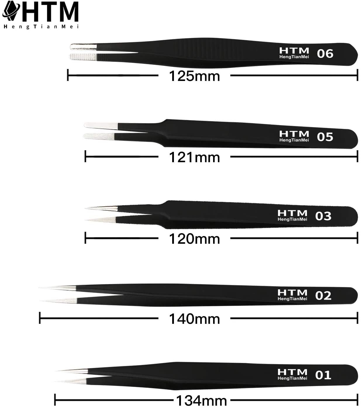 HengTianMei, set di pinzette di precisione, ESD antistatiche in acciaio inox, set per artigianato, gioielli, elettronica, lavoro di laboratorio (14 pezzi)