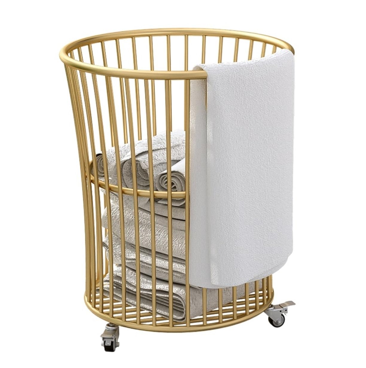 Kosz Na Pranie Kosz Na Bieliznę Żelazny Kosz Na Pranie Z Kółkami Kosz Na Pranie Okrągły Kosz Na Ubrania Do Łazienki Sypialnia Salon Łazienka Pojemnik Na Pranie Skrzynia Na Pranie (Color : A-Gold, Si