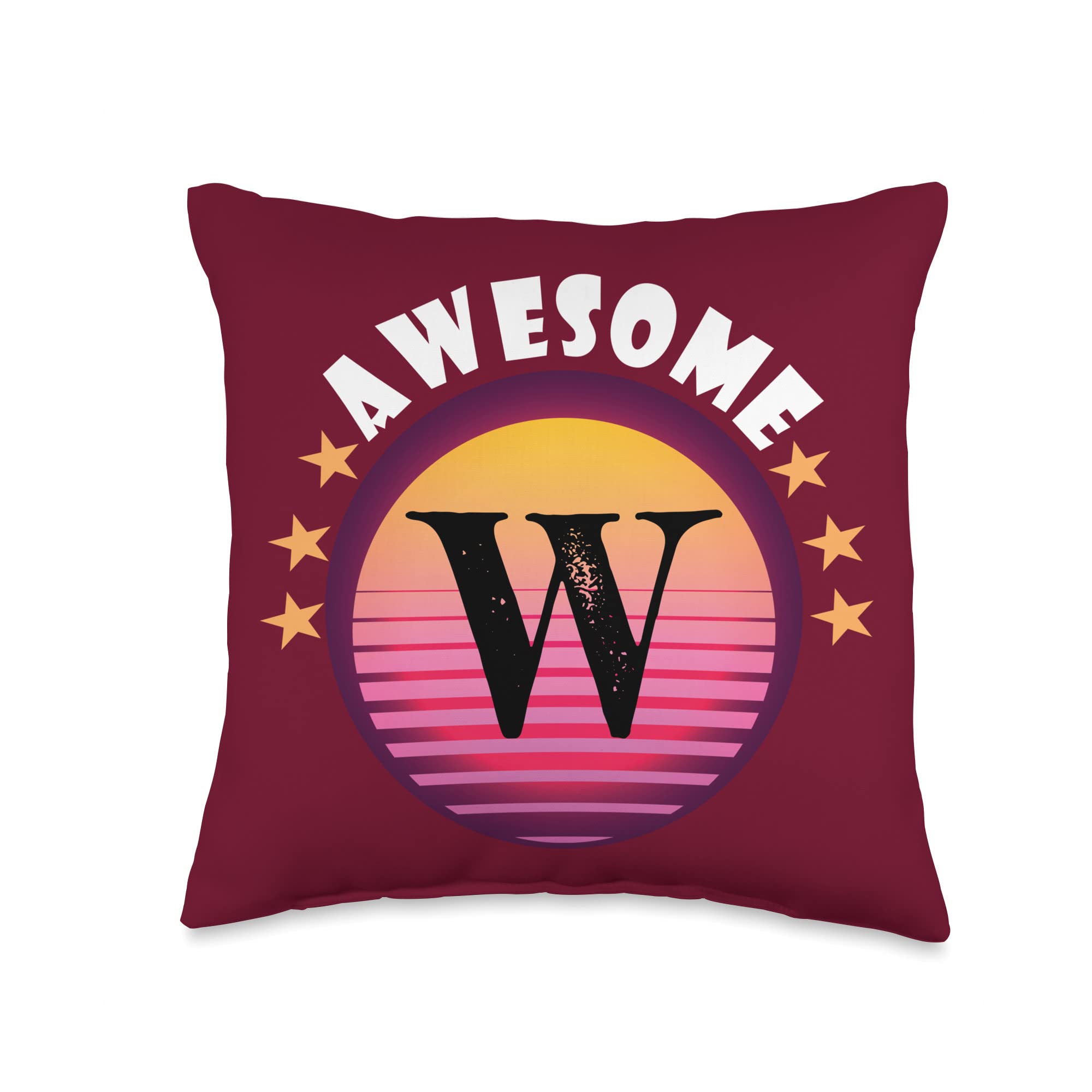 Cool Letter W Initial Name W letter Sunset cute Initial Name Sunset Pink Letter w Monogram Alphapet Throw Pillow, 16x16, Multicolor