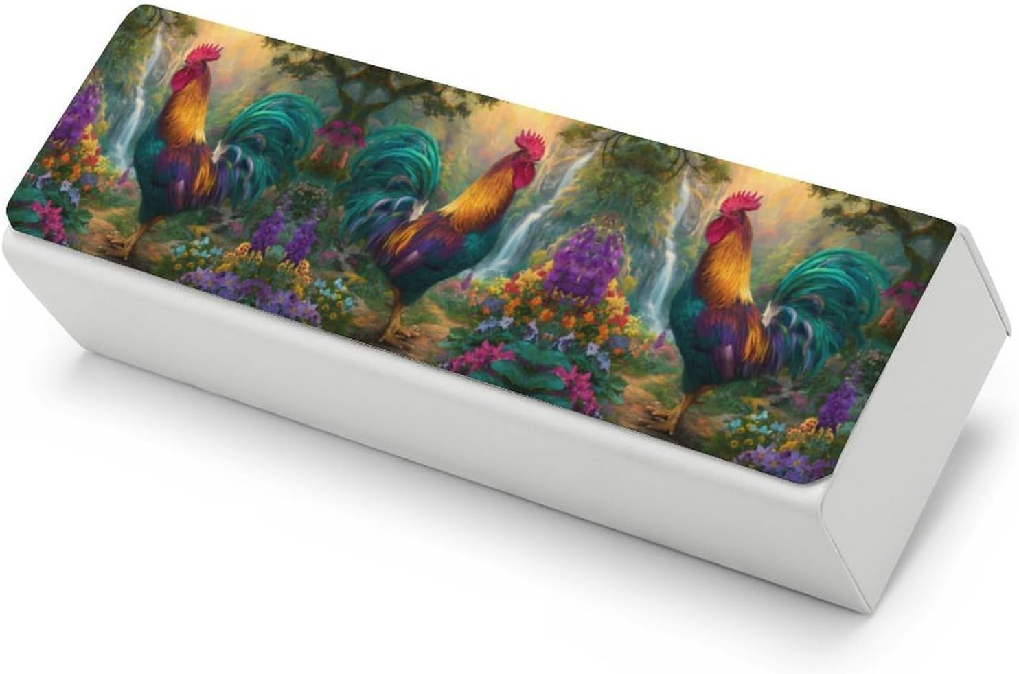 Rooster And Waterfall Eyeglasses Case with Cleaning Cloth