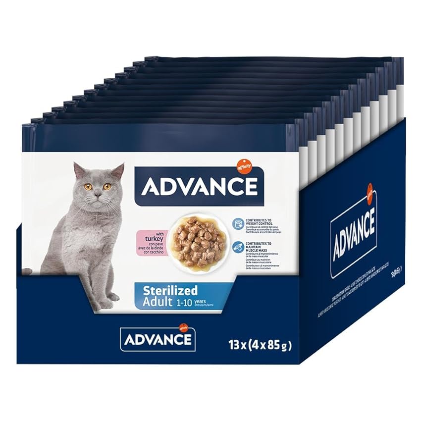 Advance Cibo Umido per Gatti Adulti Sterilizzati con Tacchino 13 Flowpacks da 4x85g