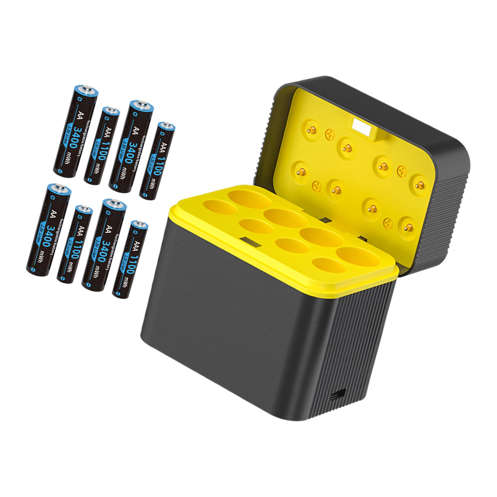 Station de chargement universelle à 8 emplacements avec port de type C et protections intelligentes pour piles rechargeables 4AA 4AAA