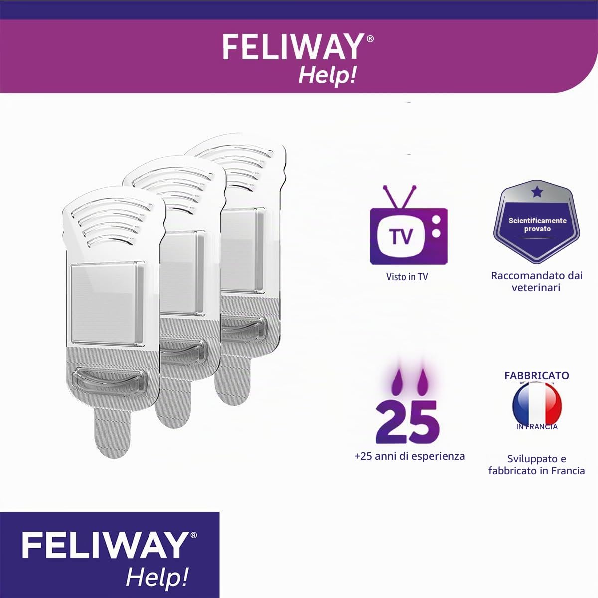 FELIWAY Help! XXX 7 Giorni - 3 Cartucce per Diffusore di Ferormoni Apaisanti per Gatti (XXX 340 MG) - Aiuta a Calmare il Tuo Gatto Quotidianamente o Durante Eventi Stressanti Occasionali