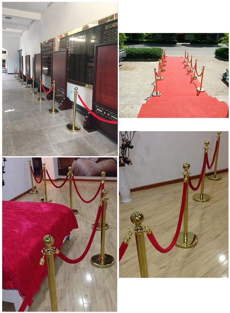Stanchion Rope, Crowd Control Rope Barrier 2 Pack Velvet Stanchion Rope, Queue Barrier Ropes with Polished Hooks, for Movie Theaters/Restaurants/Hotels, Red, 1.5m/ 4.9ft Long (Silver Hooks)