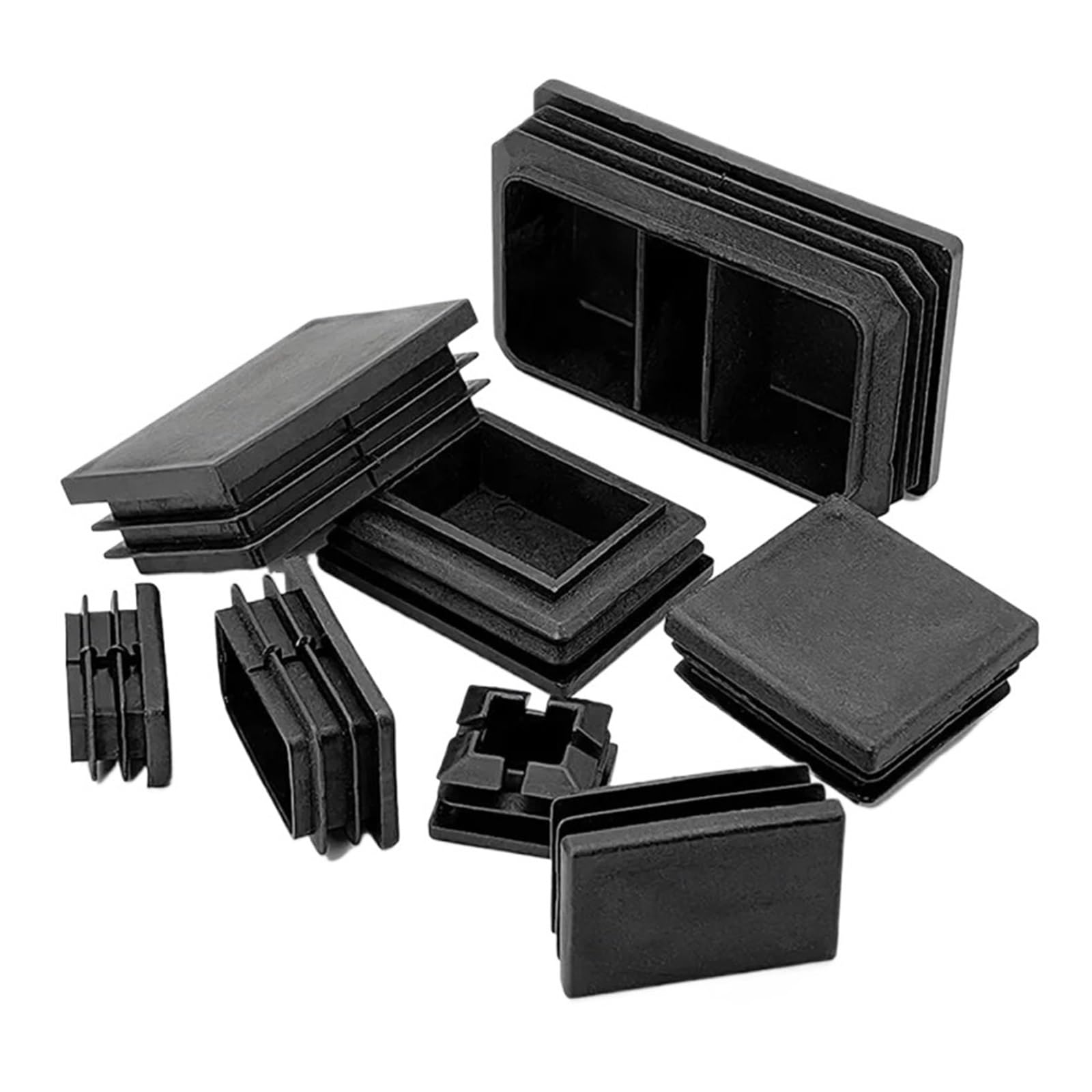 Tapón de tubo acero rectangular negro de 15x30mm para patas de muebles, pack de 10 unidades