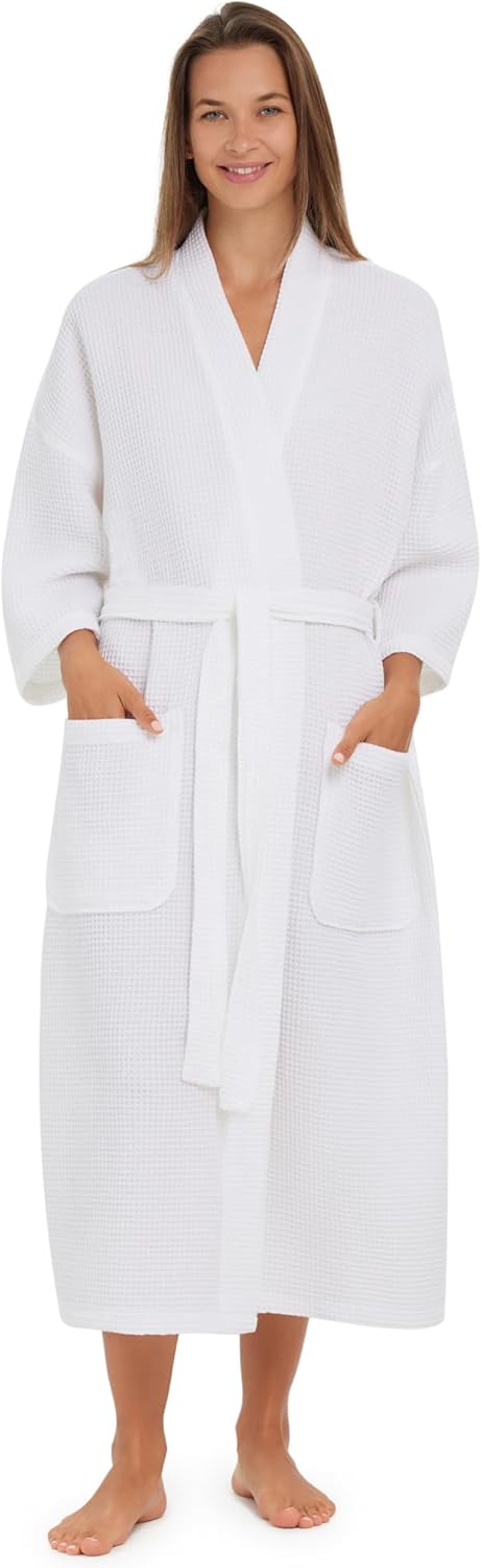 Monarch Unisex Square Waffle Spa Kimono Robe – Soft Lightweight Fabric, Generously Sized Hotel & Spa Robe with Pockets