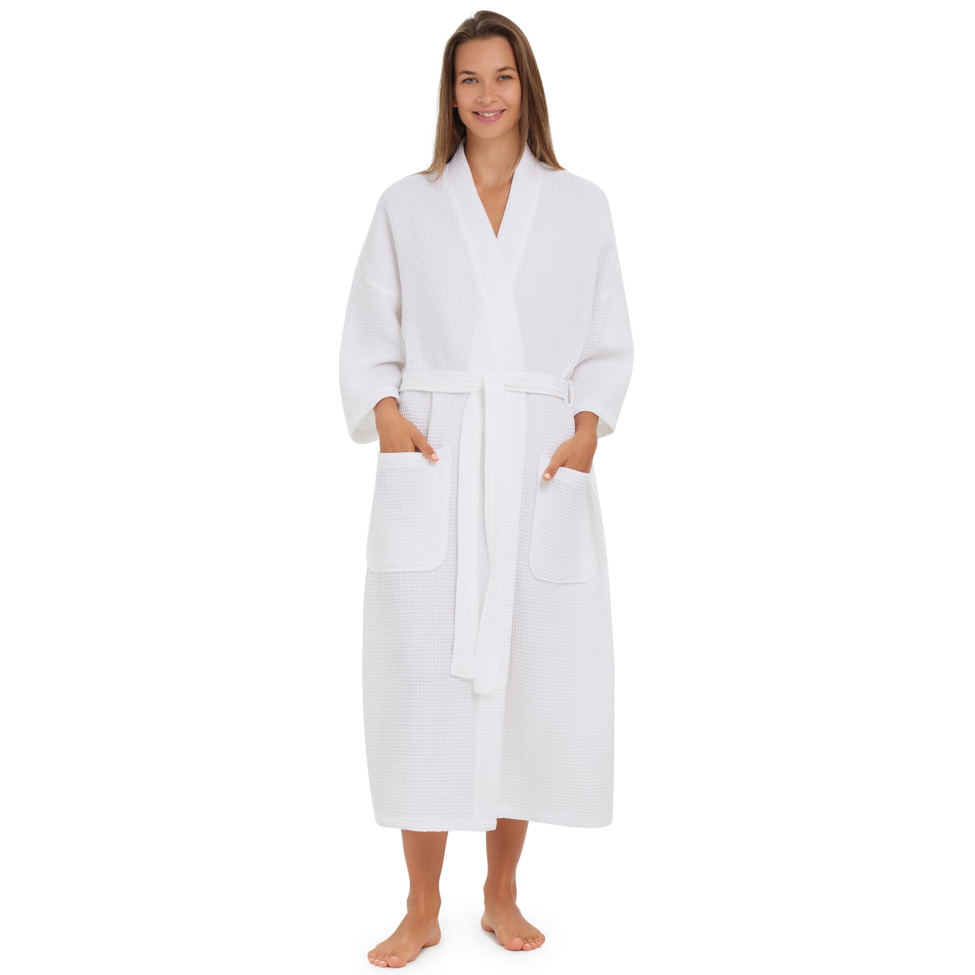 Monarch Unisex Square Waffle Spa Kimono Robe – Soft Lightweight Fabric, Generously Sized Hotel & Spa Robe with Pockets